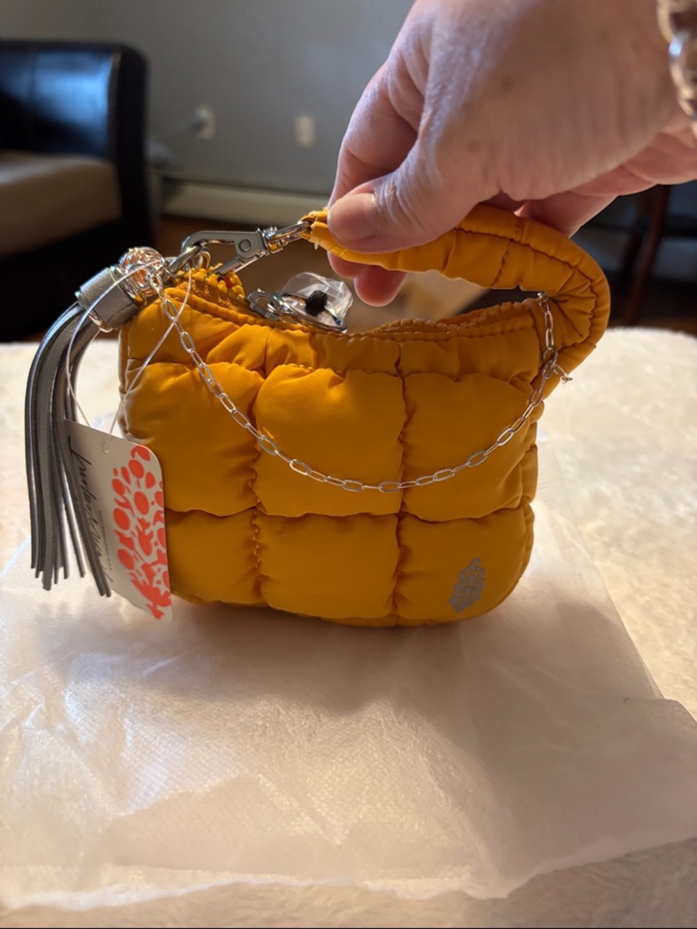 Free People Mini Puffer Bag in Mustard Yellow